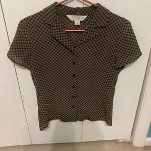 Casual Corner Black and Brown Plaid Button Down Shirt